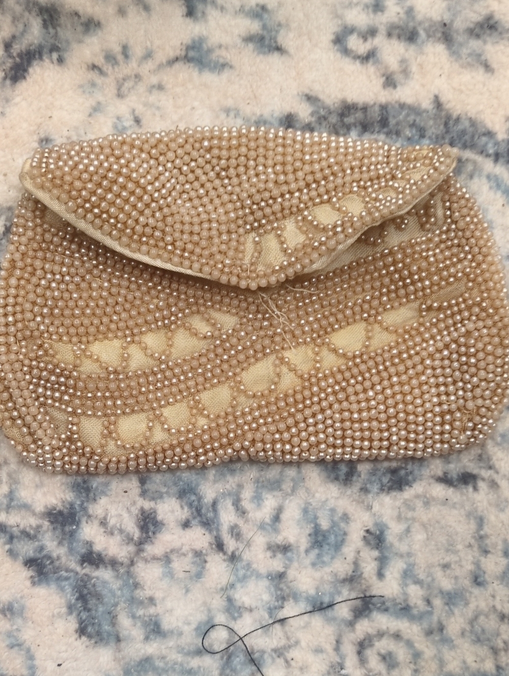 1940's Wristlet Seed Beaded Pearl Evening Clutch - Cream